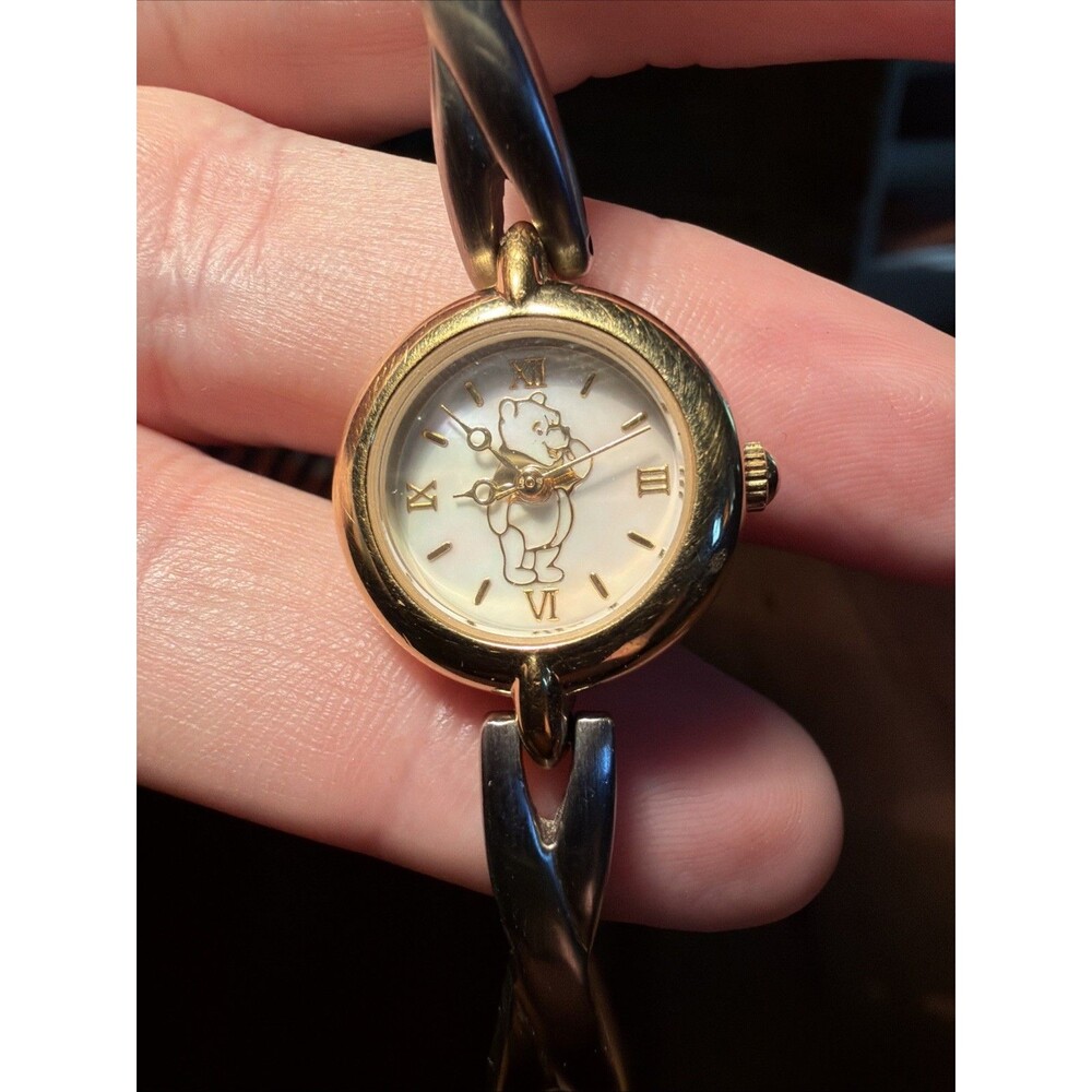 DISNEY Women's WINNIE THE POOH watch 2Tone cuff bangle Bracelet fits 6.25" Cute!